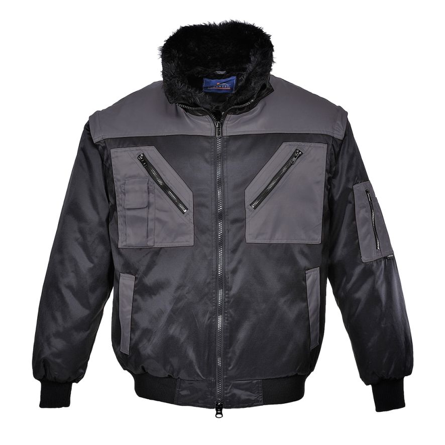 Two Tone Pilot Jacket, 4XL, R, Black/Grey