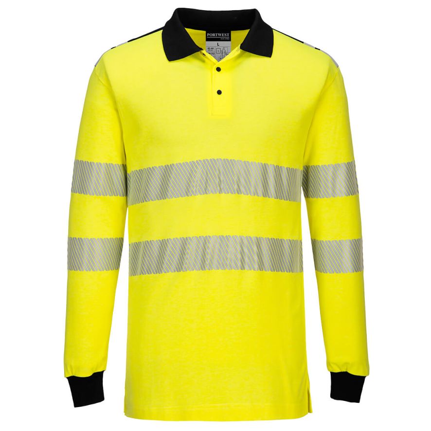 PW3 Flame Resistant Hi-Vis Polo Shirt, L, R, Yellow/Black