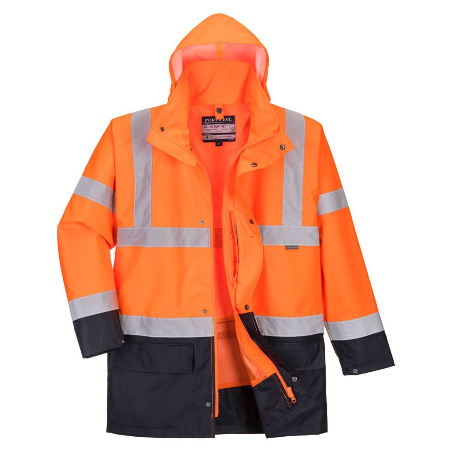 Hi-Vis 5-in-1 Contrast Essential Jacket , 4XL, R, Orange/Navy