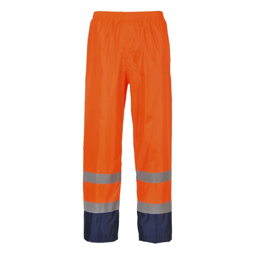 Hi-Vis Contrast Classic Rain Trousers, L, R, Orange/Navy