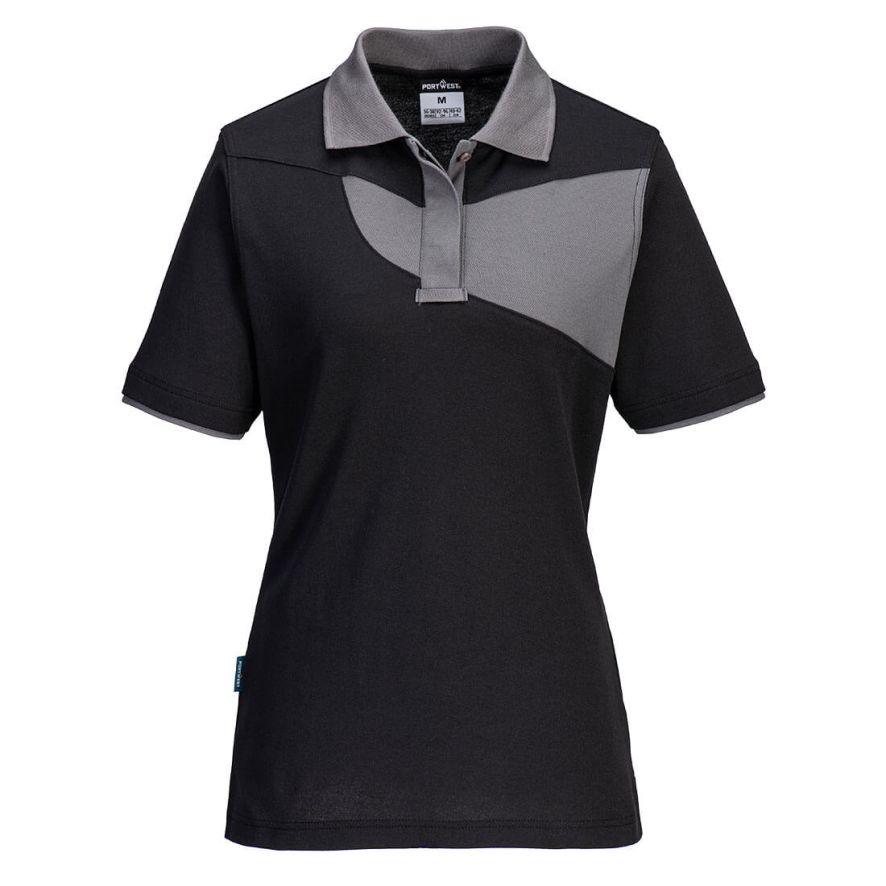 PW2 Cotton Comfort Women's Polo Shirt S/S, L, R, Black/Zoom Grey