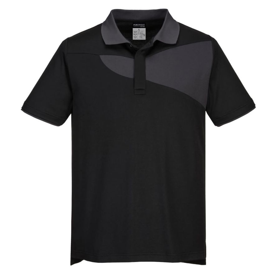 PW2 Cotton Comfort Polo Shirt S/S, L, R, Black/Zoom Grey