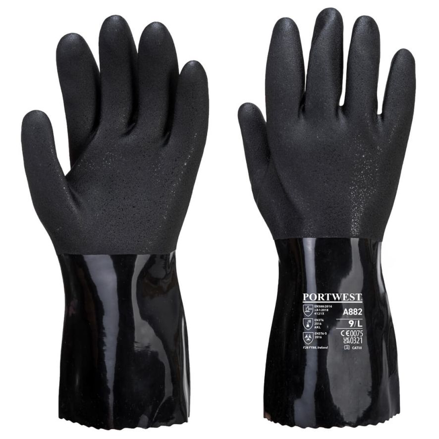 ESD PVC Chemical Gauntlet, L, R, Black