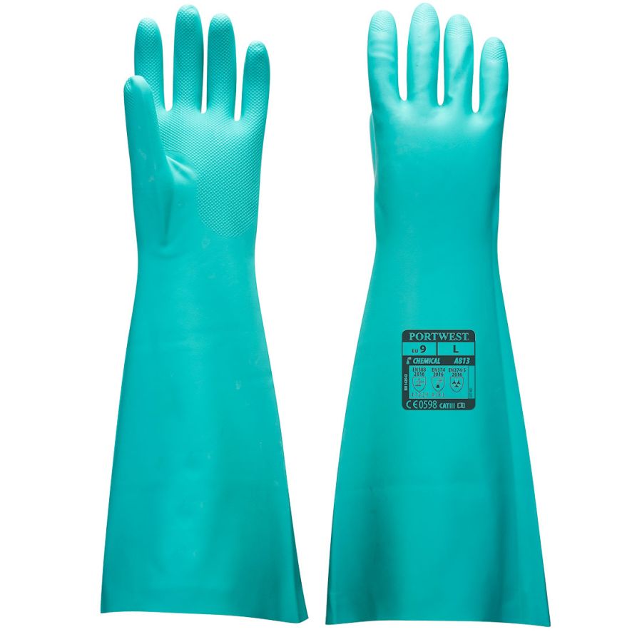 Extended Length Nitrile Gauntlet, L, R, Green
