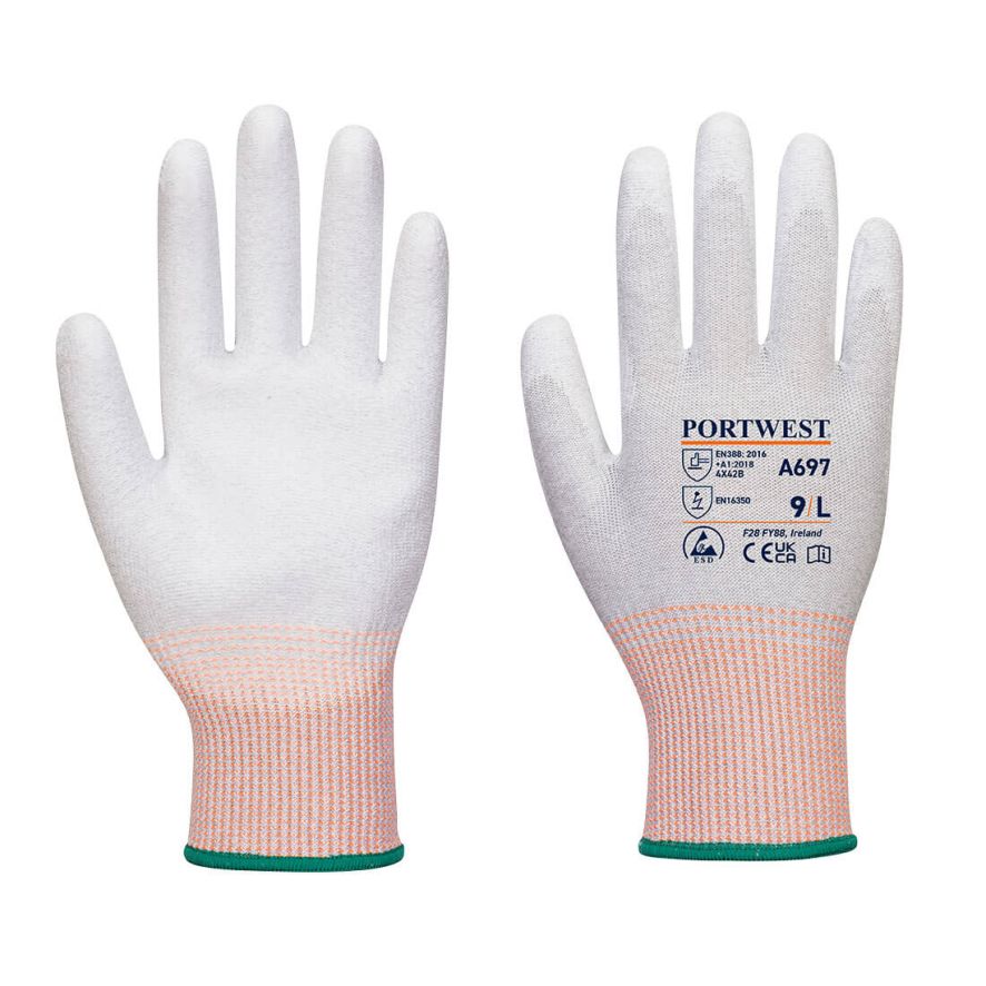 LR13 ESD PU Palm Glove (Pk12), L, R, Grey/White
