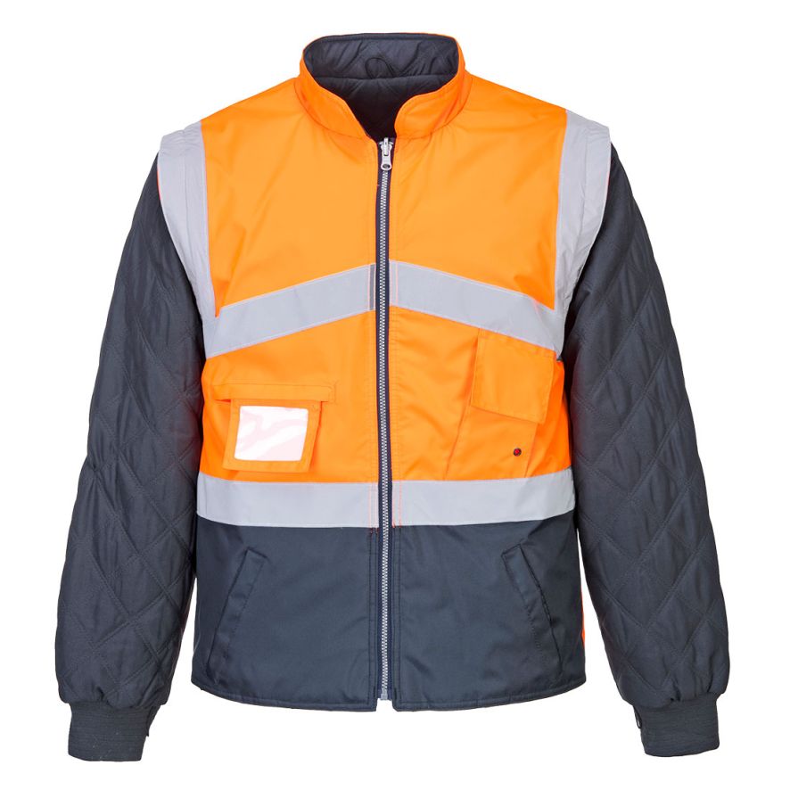 Hi-Vis Breathable 2-in-1 Contrast Reversible Jacket , L, R, Orange/Navy