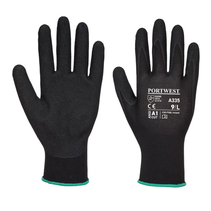 Dermi-Grip NPR15 Nitrile Sandy Glove, L, R, Black