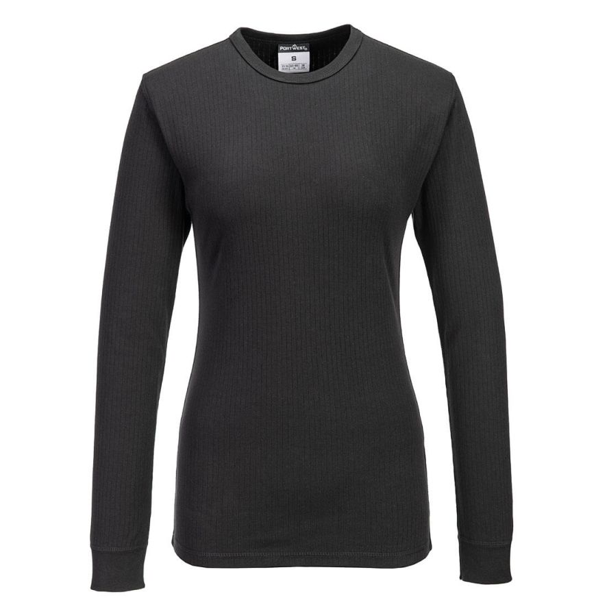 Women's Thermal T-Shirt Long Sleeve, L, R, Black