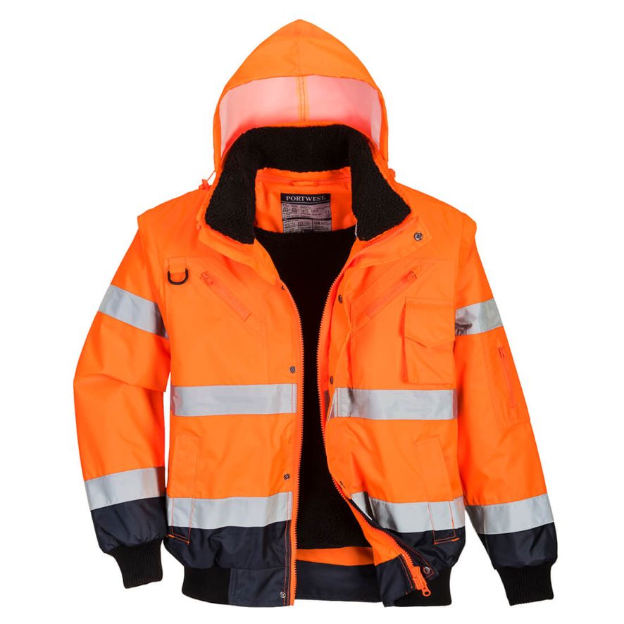 Hi-Vis 3-in-1 Contrast Bomber Jacket , 4XL, R, Orange/Navy