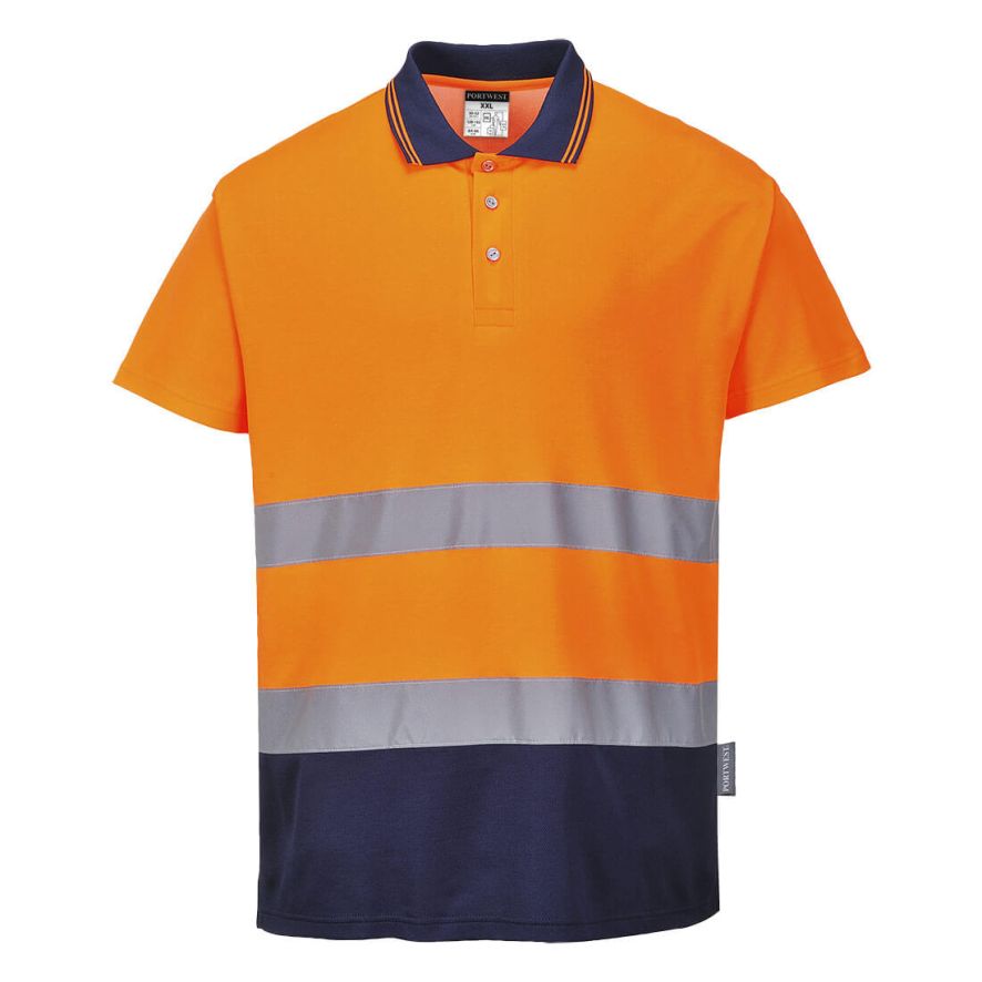 Hi-Vis Cotton Comfort Contrast Polo Shirt S/S , 4XL, R, Orange/Navy