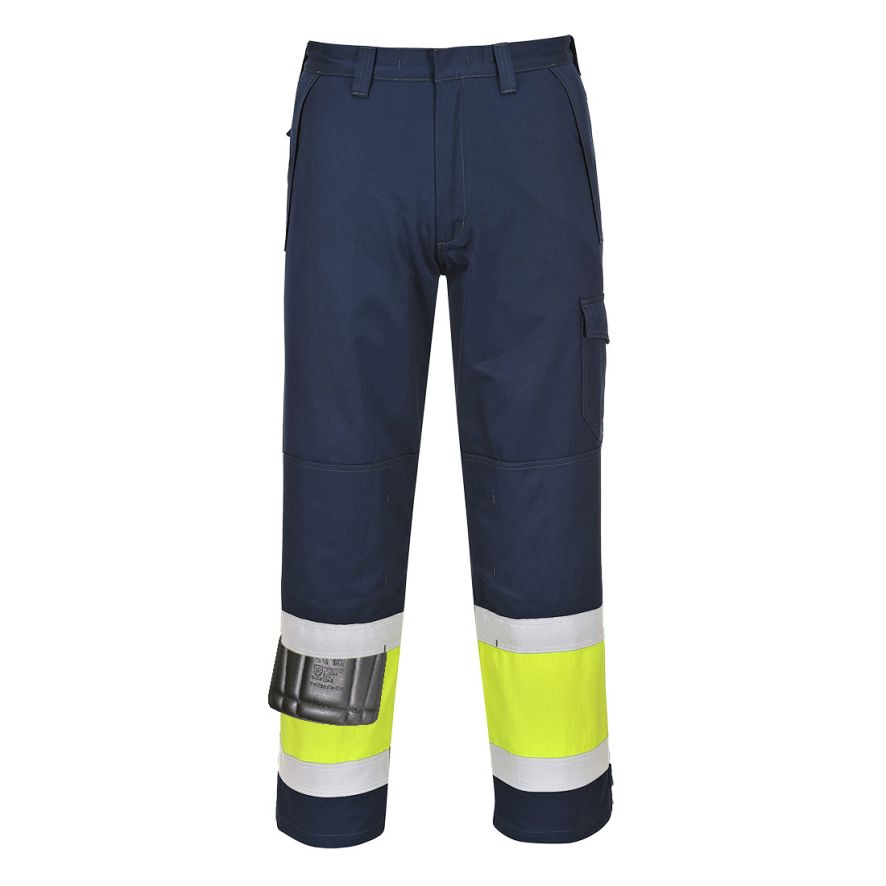 Hi-Vis Modaflame Trousers, L, R, Yellow/Navy