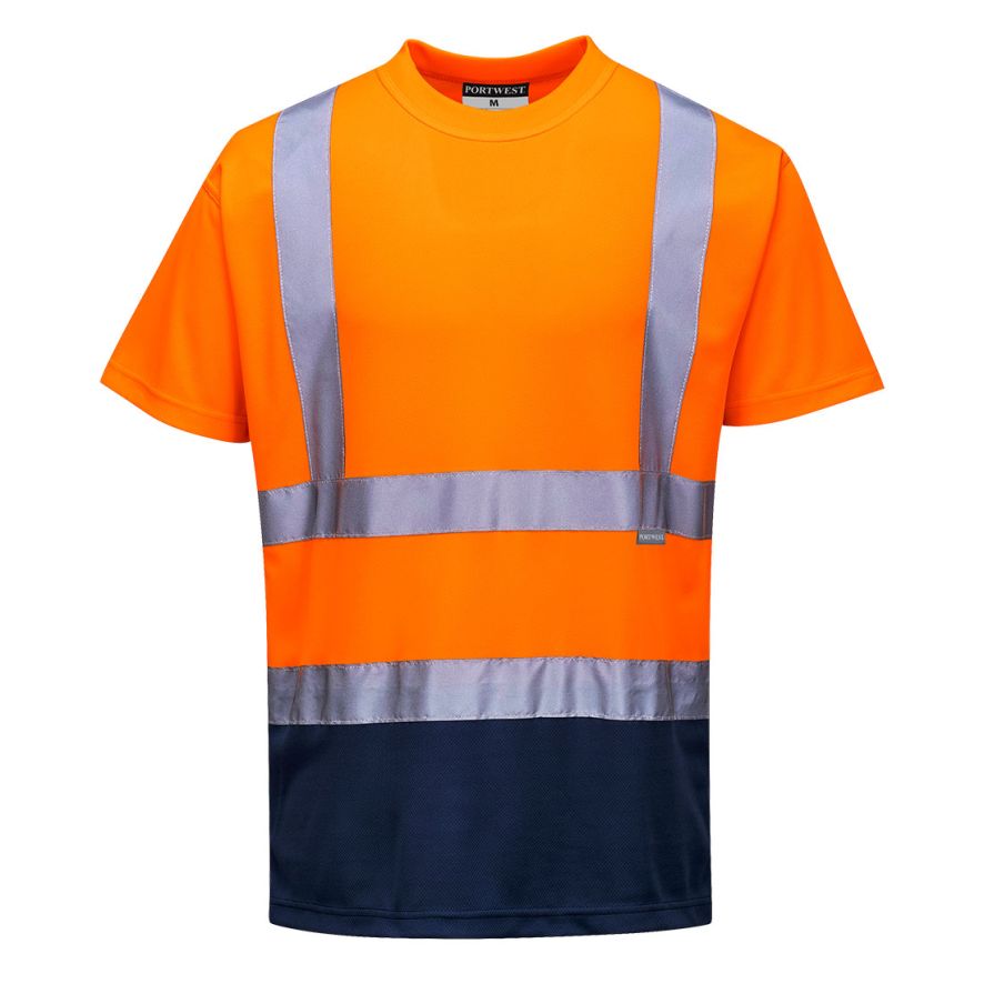 Hi-Vis Contrast T-Shirt S/S , L, R, Orange/Navy