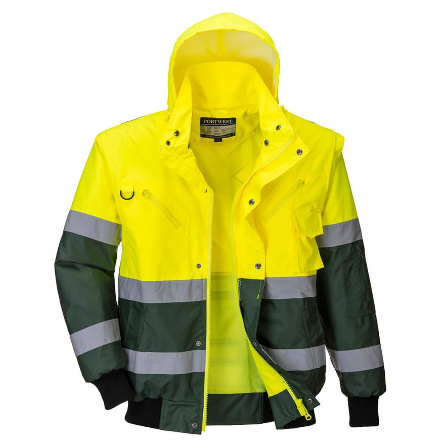 Hi-Vis 3-in-1 X Back Contrast Bomber Jacket , L, R, Yellow/Green