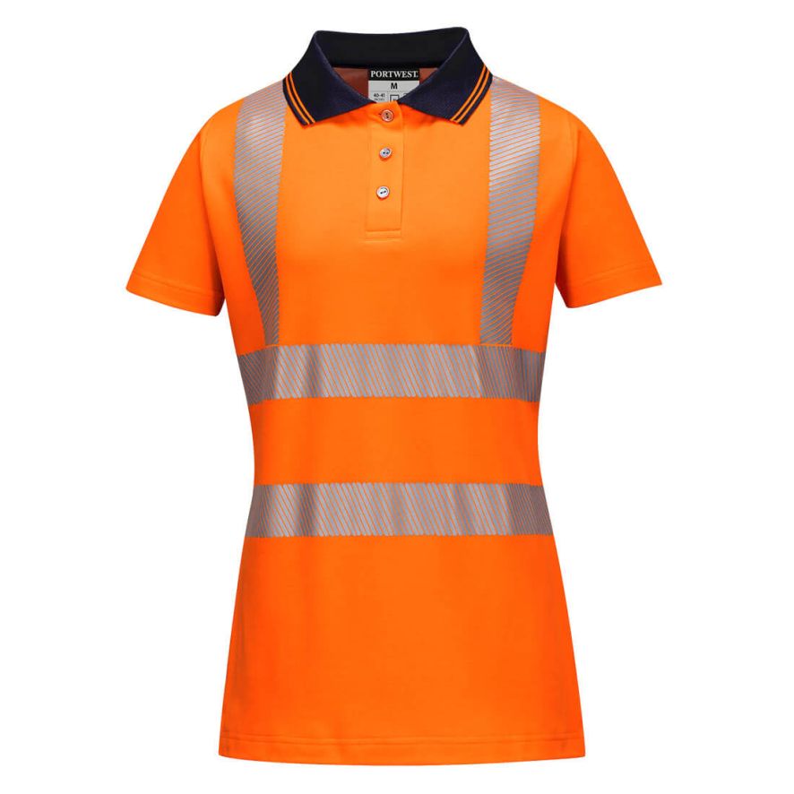 Hi-Vis Women's Cotton Comfort Pro Polo Shirt S/S , L, R, Orange/Black