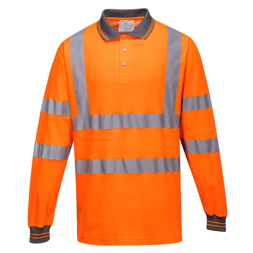 Hi-Vis Cotton Comfort Polo Shirt L/S , L, R, Orange