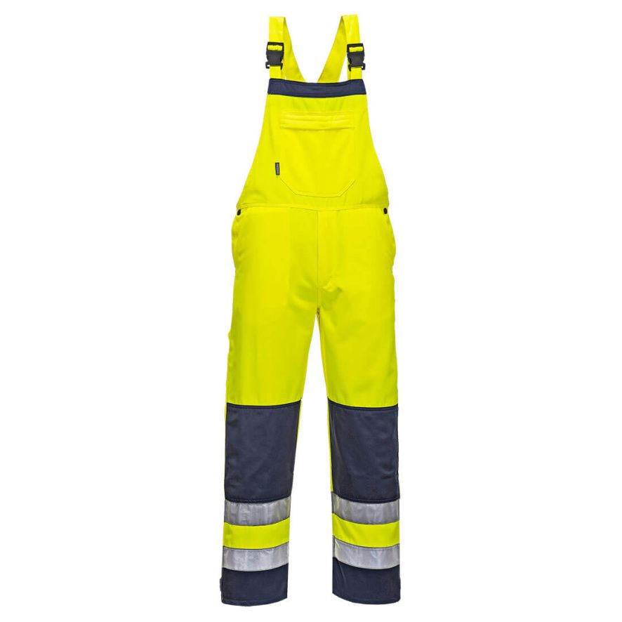 Girona Hi-Vis Contrast Work Bib and Brace, L, R, Yellow/Navy