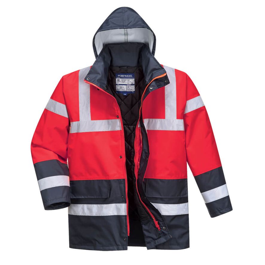 Hi-Vis Contrast Winter Traffic Jacket , L, R, Red/Navy