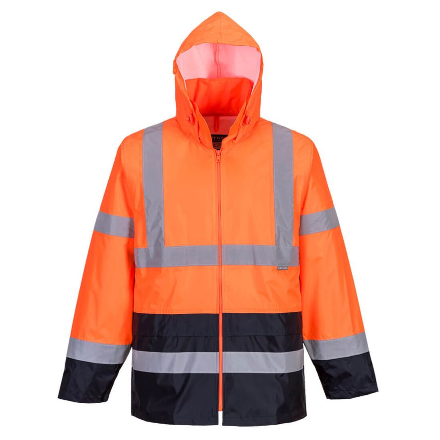 Hi-Vis Contrast Classic Rain Jacket , L, R, Orange/Navy