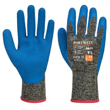 Aramid HR Cut Latex Glove, L, R, Black/Blue