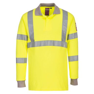 Flame Resistant Anti-Static Hi-Vis Long Sleeve Polo Shirt, 4XL, R, Yellow