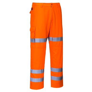 Hi-Vis Three Band Work Trousers, L, R, Orange