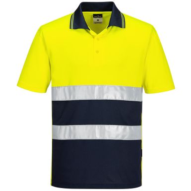 Hi-Vis Lightweight Contrast Polo Shirt S/S , 4XL, R, Yellow/Navy