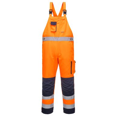 Dijon Hi-Vis Contrast Work Bib and Brace, L, R, Orange/Navy