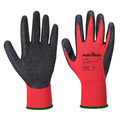 Flex Grip Latex Glove, L, R, Red/Black