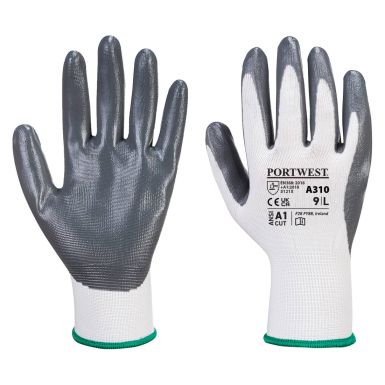 Flexo Grip Nitrile Glove, L, W, Grey/White