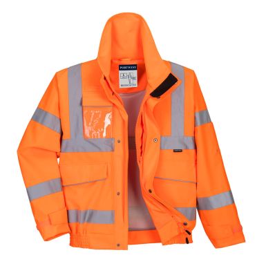 Hi-Vis Extreme Rain Bomber Jacket , L, R, Orange