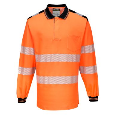 PW3 Hi-Vis Cotton Comfort Polo Shirt L/S , 4XL, R, Orange/Black