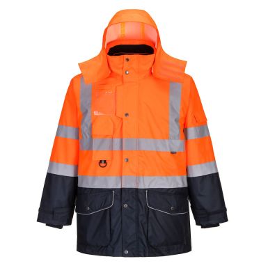 Hi-Vis Breathable 7-in-1 Contrast Traffic Jacket , 4XL, R, Orange/Navy