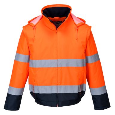 Hi-Vis 2-in-1 Contrast Essential Lite Bomber Jacket , L, R, Orange/Navy