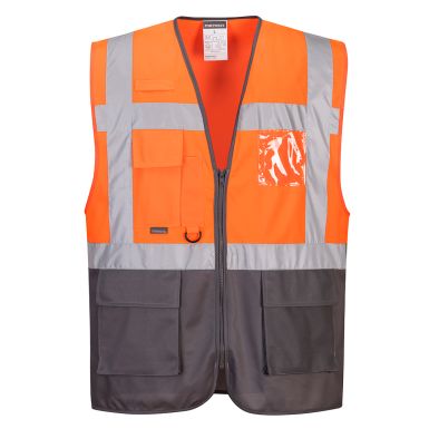 Warsaw Hi-Vis Contrast Executive Vest , L, Y, Orange/Grey