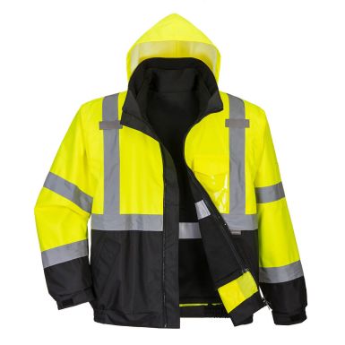 Hi-Vis 3-in-1 Contrast Premium Bomber Jacket , 4XL, R, Yellow/Black