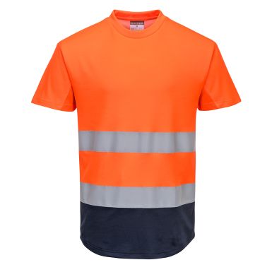 Hi-Vis Contrast Mesh Insert T-Shirt S/S , L, R, Orange/Navy