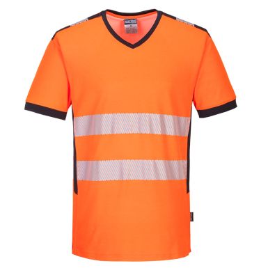 PW3 Hi-Vis V-Neck Mesh Insert T-Shirt S/S , 4XL, R, Orange/Black