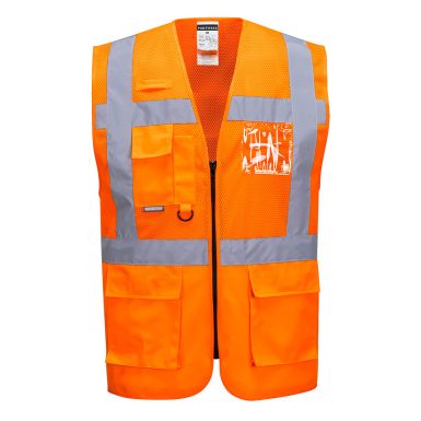 Madrid Hi-Vis Half Mesh Executive Vest , L, R, Orange