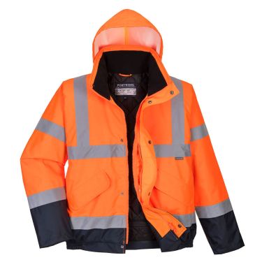 Hi-Vis Contrast Winter Bomber Jacket , L, R, Orange/Navy
