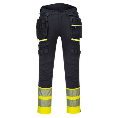 DX4 Hi-Vis Detachable Holster Pocket Class 1 Trousers, 28, R, Yellow/Black