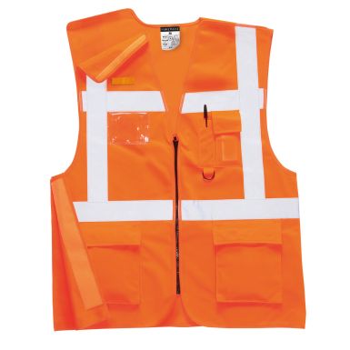 Hi-Vis Zip Executive Vest , L, R, Orange