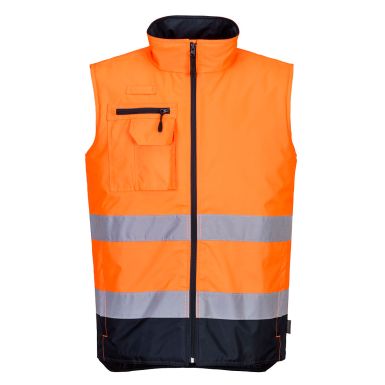 Hi-Vis Contrast Bodywarmer, L, R, Orange/Navy