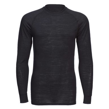 Merino Wool Crewneck Baselayer Top, L, R, Black