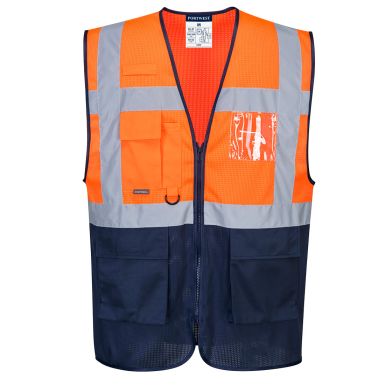 Hi-Vis Mesh Contrast Executive Vest , L, R, Orange/Navy