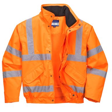 Hi-Vis Breathable Rain Bomber Jacket , L, R, Orange