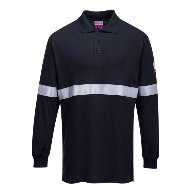 Flame Resistant Anti-Static Long Sleeve Polo Shirt with Reflective Tape, 4XL, R, Navy