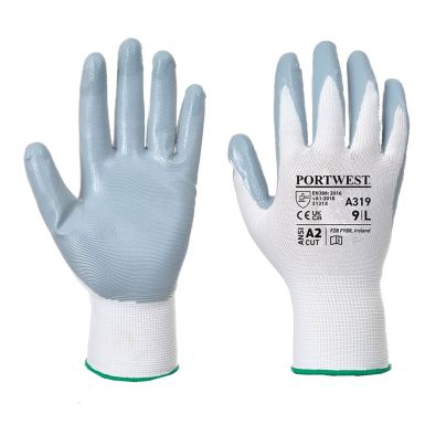 Flexo Grip Nitrile Glove (Retail Pack), L, W, Grey/White