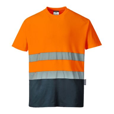 Hi-Vis Cotton Comfort Contrast T-Shirt S/S , 4XL, R, Orange/Navy