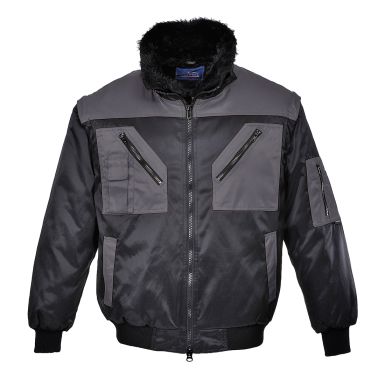 Two Tone Pilot Jacket, 4XL, R, Black/Grey