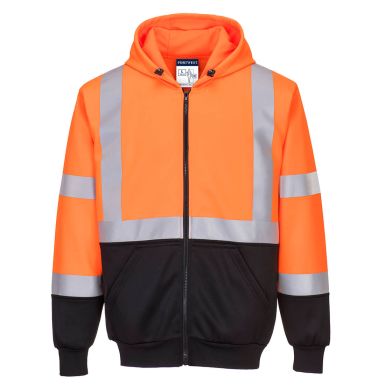 Hi-Vis Contrast Zipped Hoodie, 4XL, R, Orange/Black